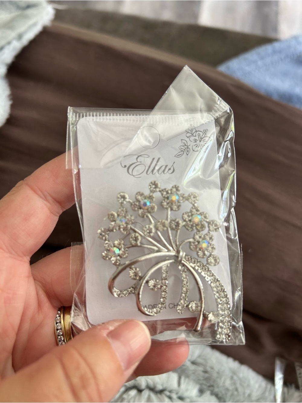 🔥$4 Ella's Silver Sparkling Floral Brooch with Aurora Crystals